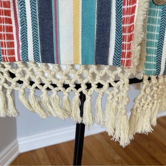 Multiples striped tassel fringe bohemian look open front jacket in a size large - Picture 8 of 16